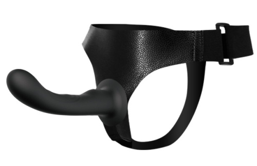 Изогнутый страпон черного цвета на трусиках Passionate Harness 16 см фото 5
