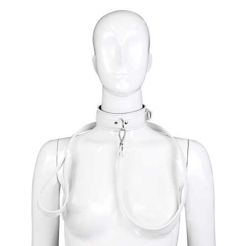 Белый классический ошейник на поводке фото 3