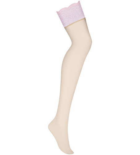 Бежевые чулки с нежно-розовым кружевом Girlly S/M фото 3