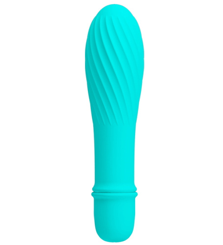 Классический мини вибратор с ребристой поверхностью Solomon бирюзовый фото 2