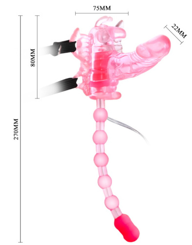 Вибробабочка с вагинальным отростком и анальным стимулятором Butterfly Mini фото 4