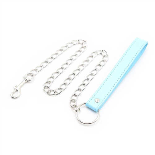 Розово-голубой ошейник с поводком на цепи фото 4