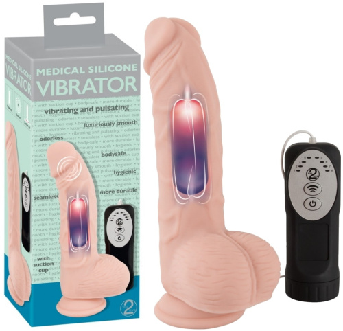 Реалистичный фаллос с пульсацией Medical Silicone 20 см