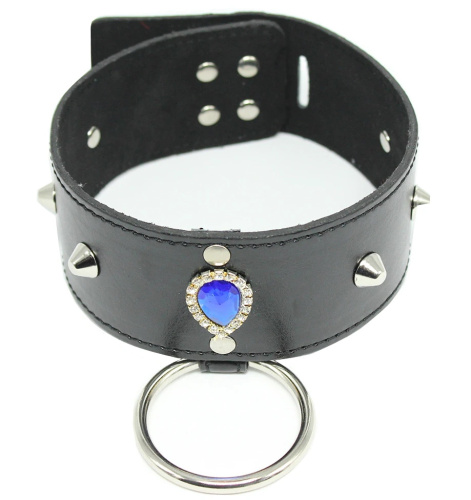 Широкий ошейник с шипами и стразом на поводке фото 4