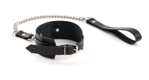 Широкий кожаный ошейник с поводком Lady's Arsenal черный фото 3