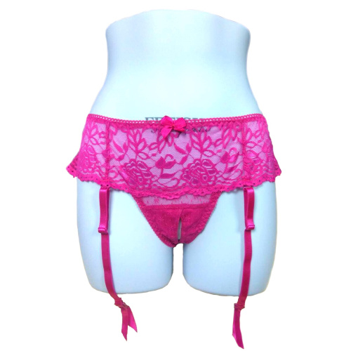 Трусики с вырезом и подвязками для чулок розовые SM фото 2