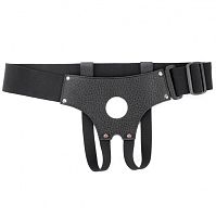 Черные кожаные трусики джоки для страпона