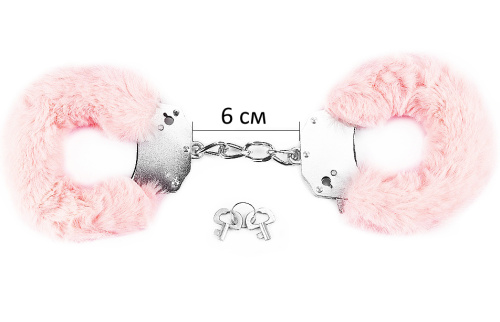 Розовые металлические наручники с мехом Fetish Pleasure фото 5