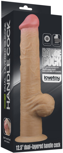 Рельефный фаллос с высоко посаженной мошонкой Lovetoy Silicone Cock 33 см фото 17