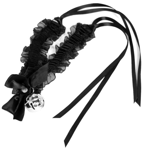 Эротический чокер с черными атласными лентами и бубенчиком фото 13