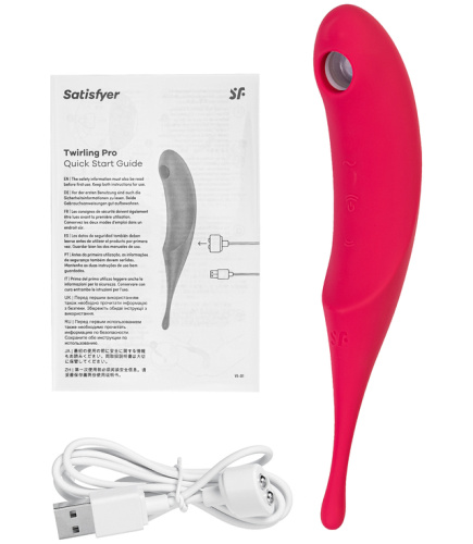 Вакуумный стимулятор с вибростимулирующим отростком Satisfyer Twirling Pro красный фото 11