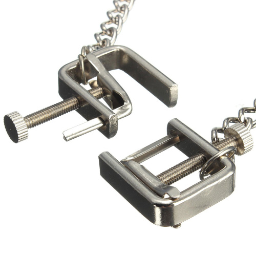 Квадратные зажимы с цепочкой серебристые фото 6