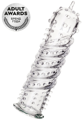 Прозрачная насадка на пенис с точечно-ребристым рельефом Toyfa Kors фото 8