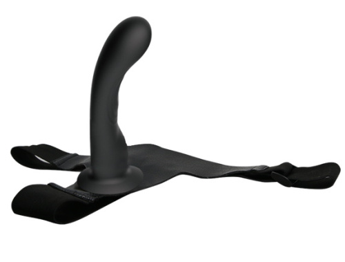 Изогнутый страпон черного цвета на трусиках Passionate Harness 16 см фото 4