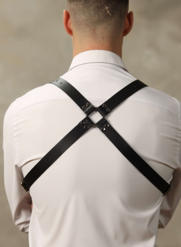 Двусторонняя БДСМ сбруя с заклепками для мужчин фото 4