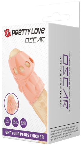 Рельефная насадка на пенис с открытой головкой Pretty Love Oscar телесная фото 11