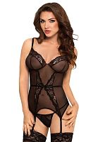 Корсет черный с пажами и стринги Diora S