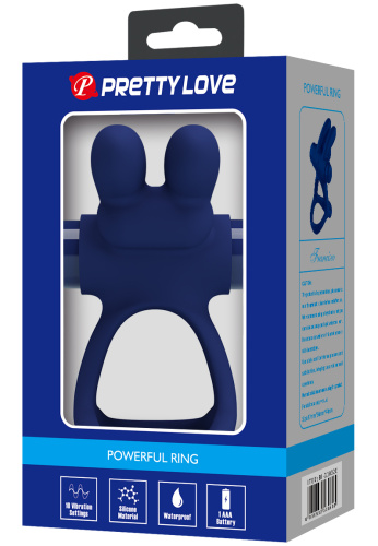 Эрекционное виброкольцо Pretty Love Powerful Ring с петлей на мошонку синее фото 10