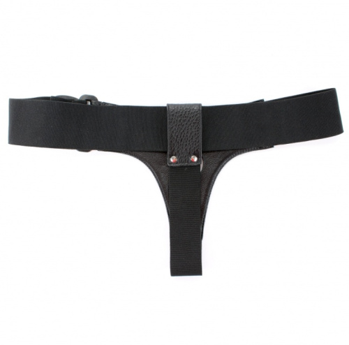 Кожаные черные трусики для страпона фото 3