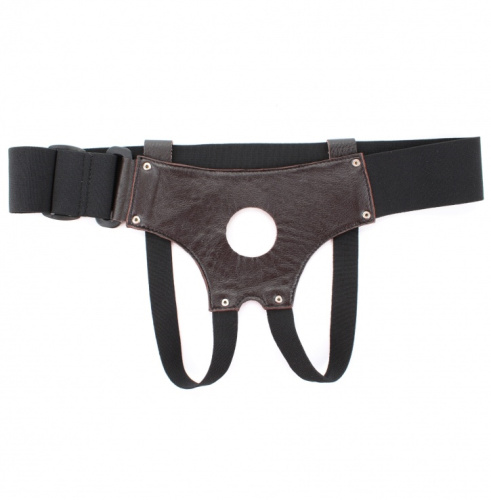 Черно-коричневые трусики-джоки из кожи для страпона фото 4