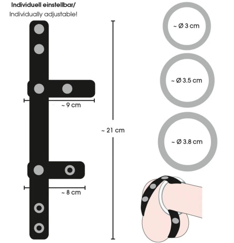 Кожаный хомут на пенис со сменными металлическими кольцами Bad Kitty фото 6