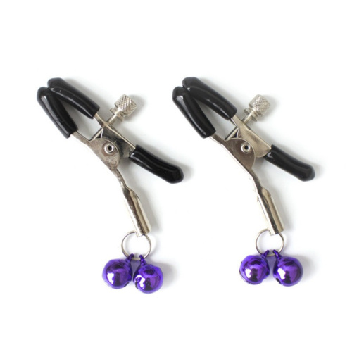 Зажимы для сосков с двойными фиолетовыми бубенчиками