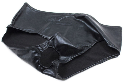 Черные блестящие трусики с доступом M-L фото 3