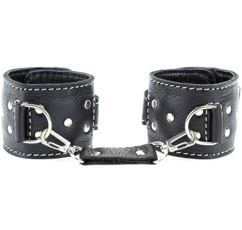Наручники из натуральной черной кожи с белой строчкой фото 2