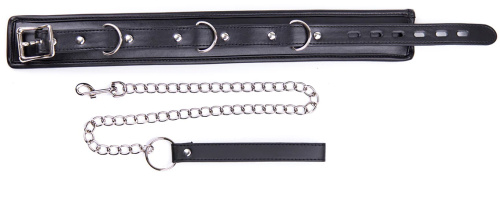 Мягкий черный ошейник с поводком на цепи фото 3