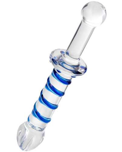 Двусторонний стеклянный фаллоимитатор с массажным рельефом 23 см фото 4