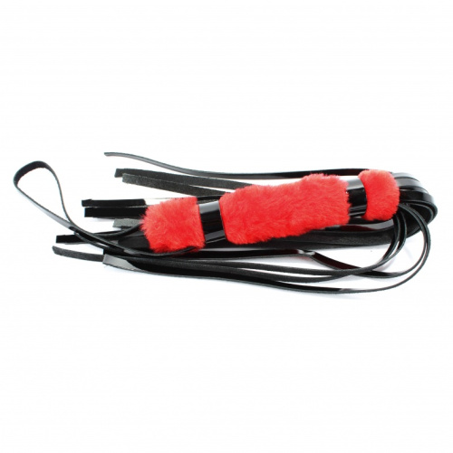 Флоггер из лаковой кожи с красным мехом фото 2