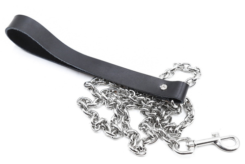 Кожаный черный ошейник со стразами и поводком фото 6