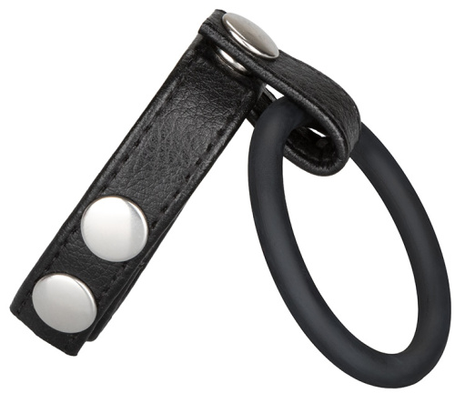 Кожаная утяжка на пенис с силиконовым эрекционным кольцом Ball Spreader фото 2