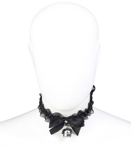 Эротический чокер с черными атласными лентами и бубенчиком фото 11