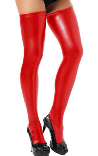 Красные сексуальные глянцевые чулки фото 2