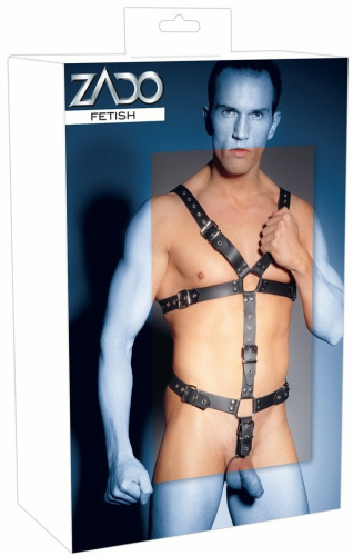 Кожаная мужская сбруя с эрекционным кольцом Zado Fetish фото 7
