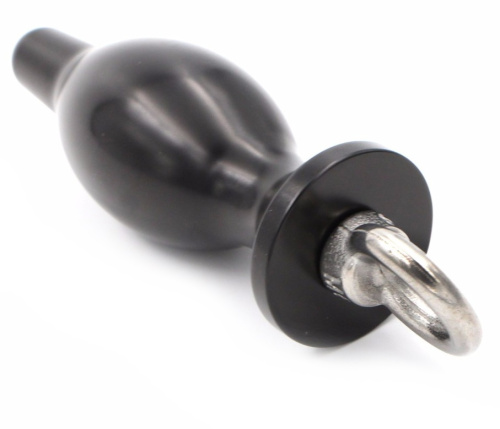 Черная металлическая анальная пробка с кольцом, размер S фото 3