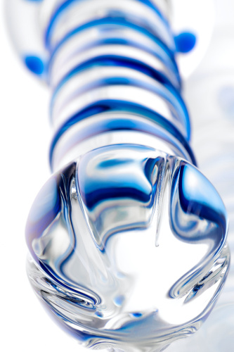 Двусторонний стеклянный фаллоимитатор с массажным рельефом 23 см фото 7