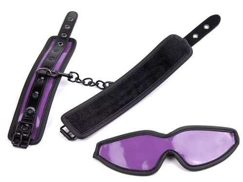 Фиолетовый БДСМ набор из маски и наручников фото 2