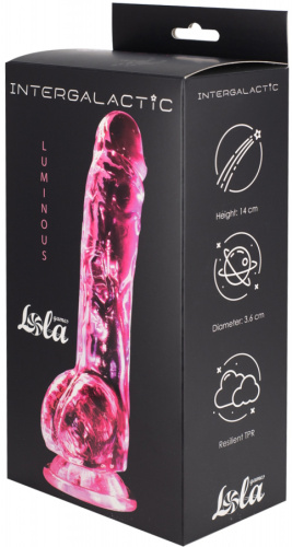 Прозрачный фаллос с мошонкой Intergalactic Luminous Pink 20 см фото 5