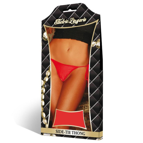 Неоновые красные танга на боковых завязках фото 4