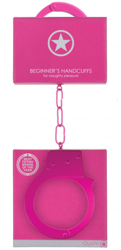 Розовые металлические наручники Ouch Beginners Handcuffs фото 4