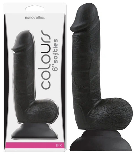 Черный фаллоимитатор с выпуклыми венками Colours Softies Dildo 18 см