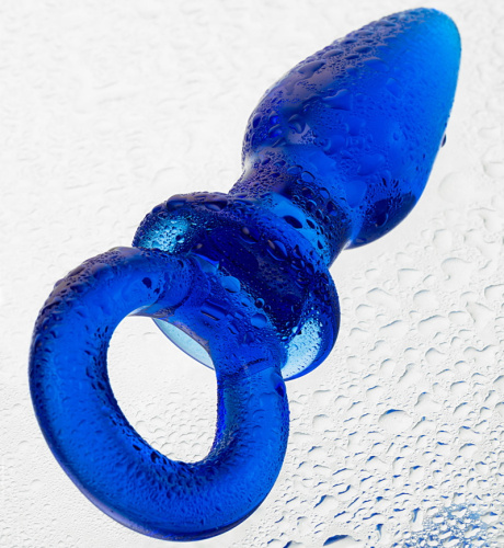 Синяя анальная втулка из стекла Sexus Glass фото 7