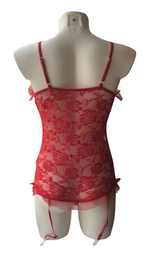 Кружевное красное боди с подвязками для чулок ХS/S фото 2