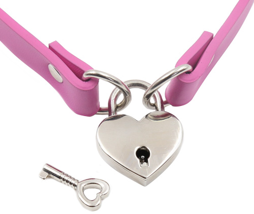 Розовый ошейник с замочком в форме сердца фото 3