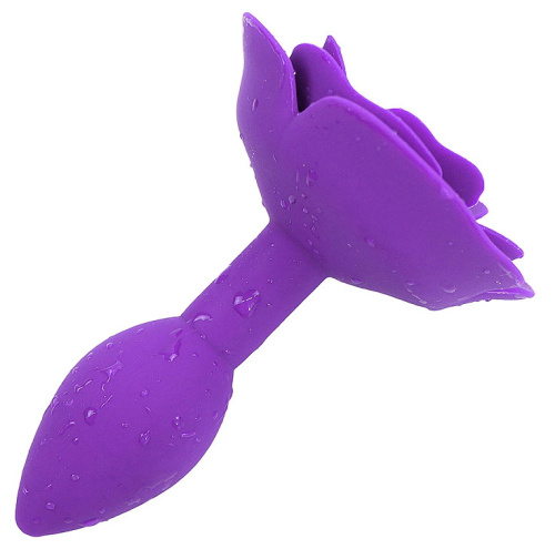 Фиолетовая силиконовая анальная пробка с розой S фото 3