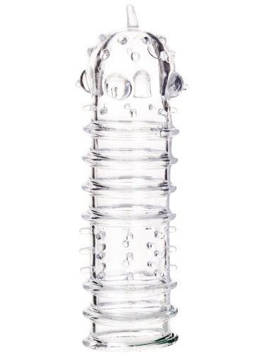 Прозрачная насадка на пенис с точечно-ребристым рельефом Toyfa Tark фото 3