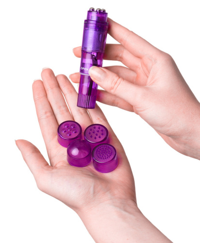 Фиолетовый мини-стимулятор Erotist Adult Toys с насадкам фото 2