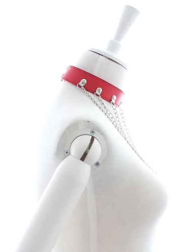 Ошейник БДСМ красного цвета с цепочками фото 3